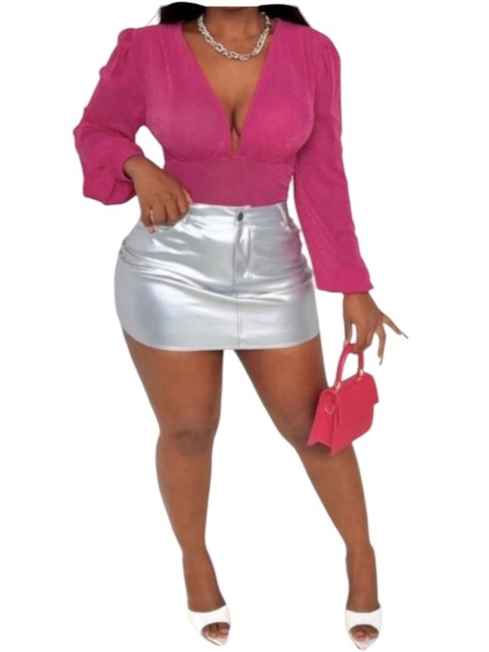 SHEIN Tops - SHEIN Slayr Deep V-Neck Lantern Sleeve Bodysuit size S new without tag